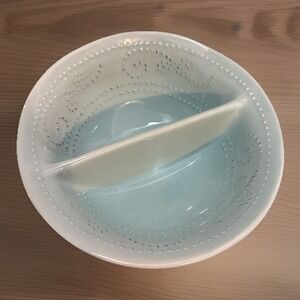 Vtg. "Sweet Ceramics" Blue-Green Distressed Divided Bowl Made in Italy